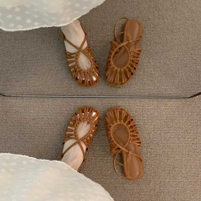 2024 Hot Sale Womens Shoes Baotou Womens Sandals Fashion Narrow Band Dress Sandals Women High Quality Slip-on Flat Sandals CL240806