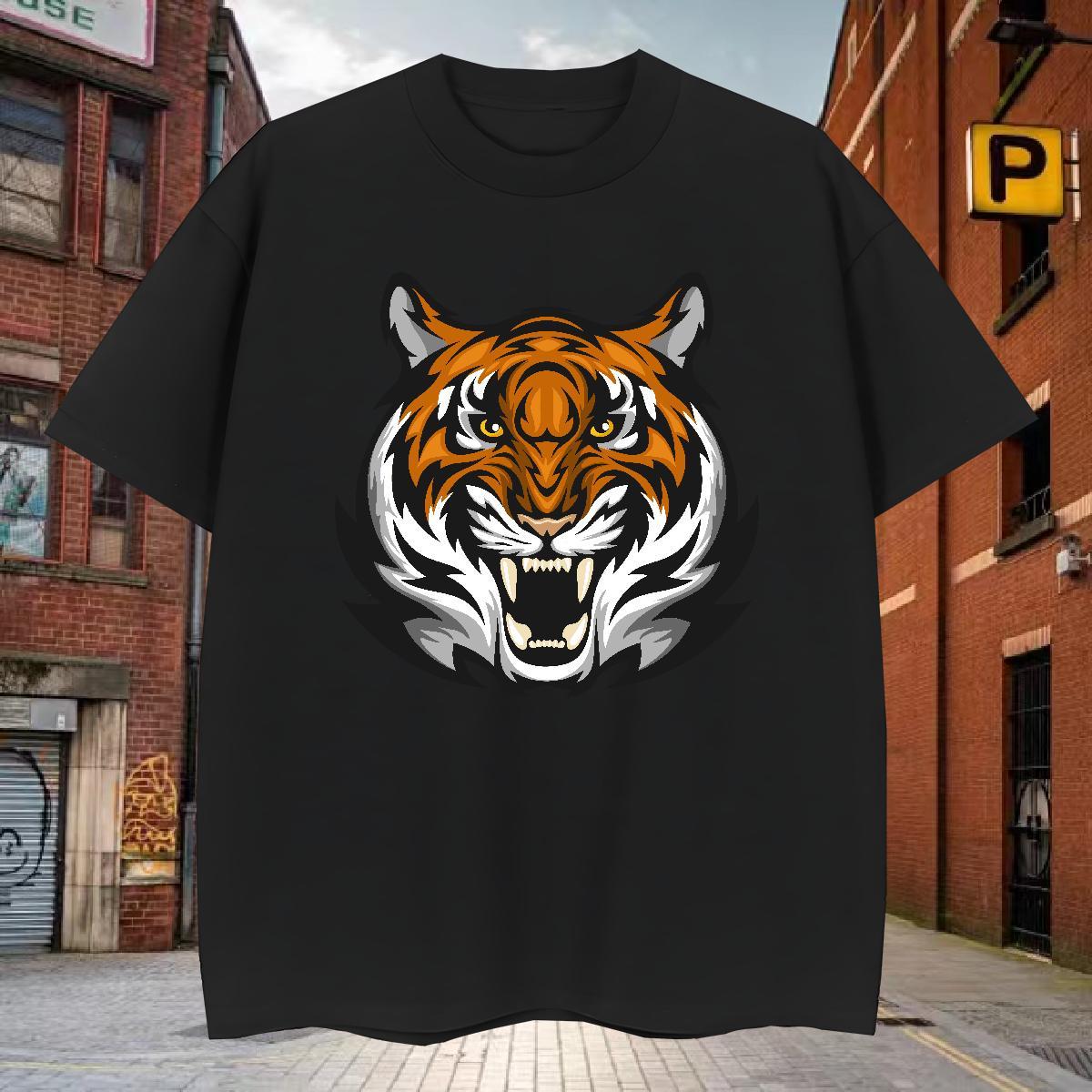 T-Shirts for Men 230g 100% Cotton tiger Casual Breathable DIY Printed Mens Tshirts New Arrival TOP Quality Tops Tees