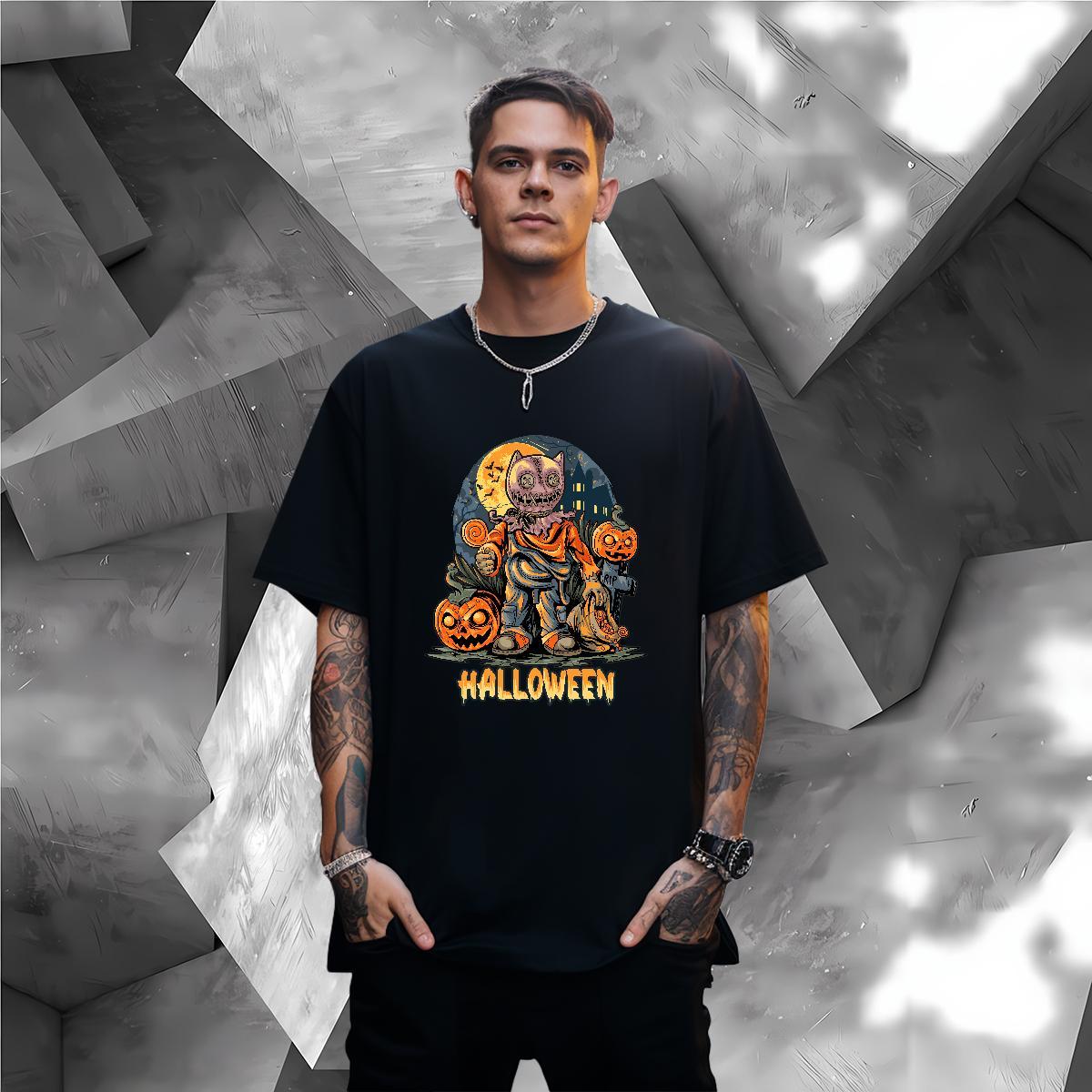 Unisex T Shirts Men pumpkin O-Neck Short Sleeve Beach Plus Size Custom 230g 100% Cotton Tshirt for Man Woman Customized Tees Shirts