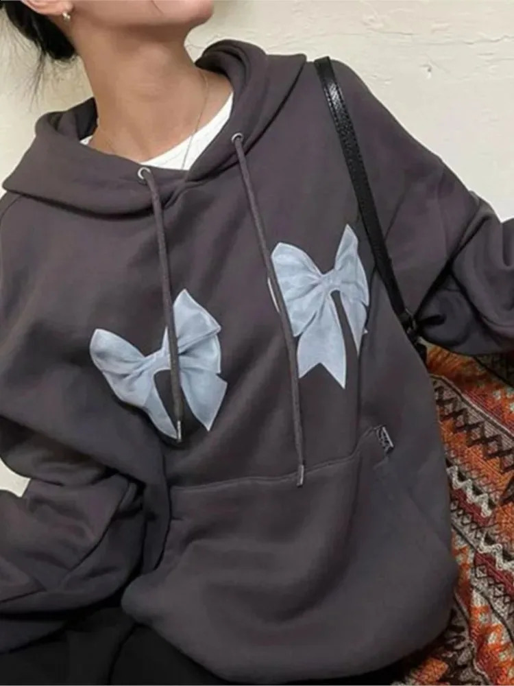 Fashionable Harajuku Butterfly Printed Loose Hoodie Autumn Casual Full Sleeve Womens Oversized Floral Top Street Style 240814