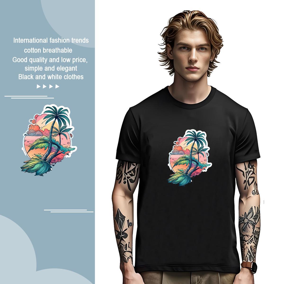 Loose beach 230g 100% Cotton Men Tops Tees Street Crew Neck T Shirt For Man 2024 Designer Cartoon Printing L-4XL Tops Shirt