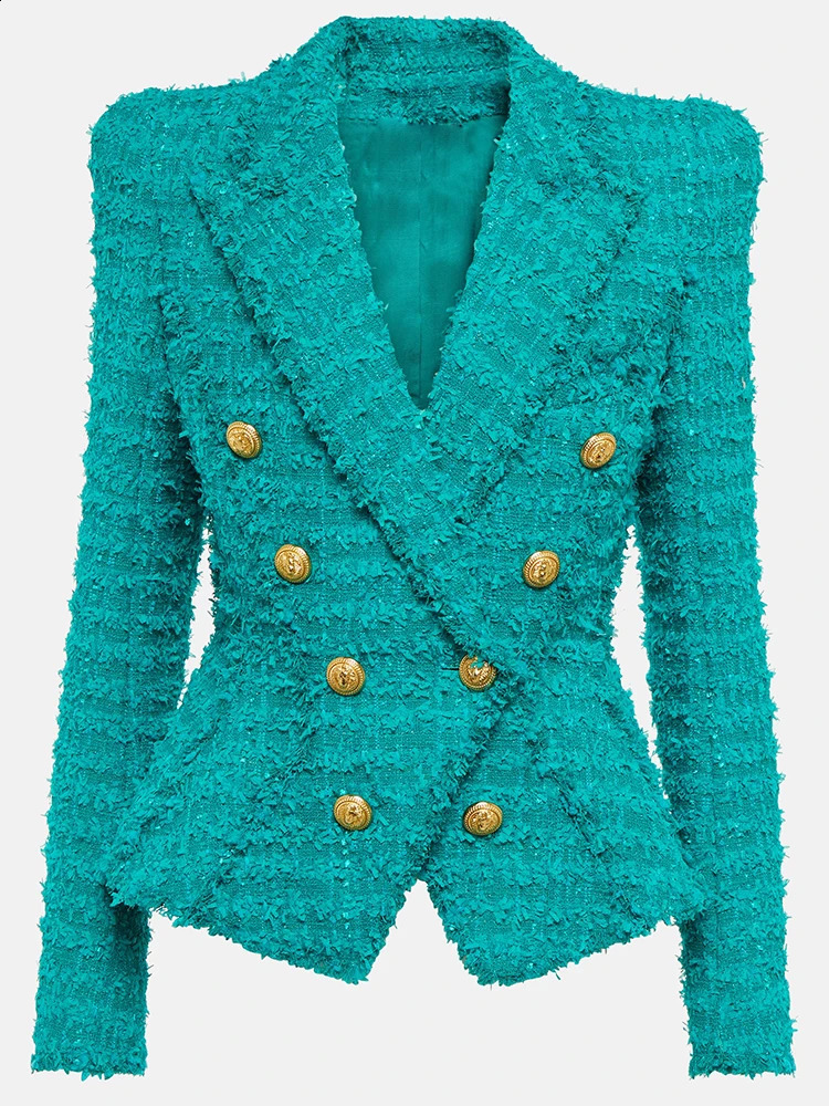 High Streets latest FW designer jacket for womens slim fit tassel ruffled coarse tweed 240819