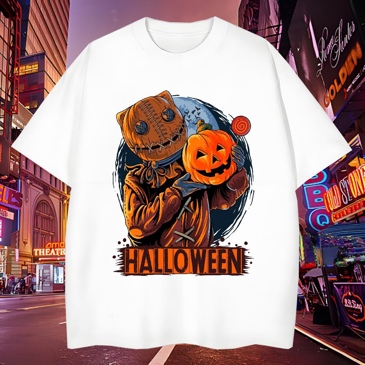 Popular Men T Shirts halloween Breathable Short Sleeve Outdoor Graphic 230g Pure Cotton Mens Tshirts Casual New Polos