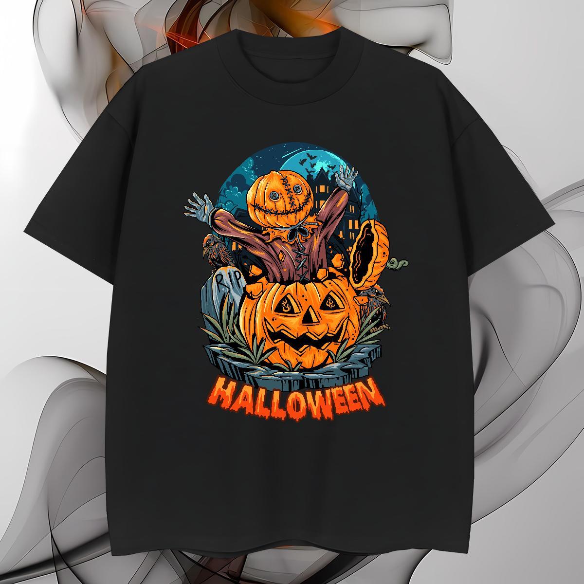 Unisex T-Shirts for Men halloween O Neck Short Sleeves Home Outdoor Skull 100% Cotton 230g Tshirt for Man Woman Classic Tops Tees