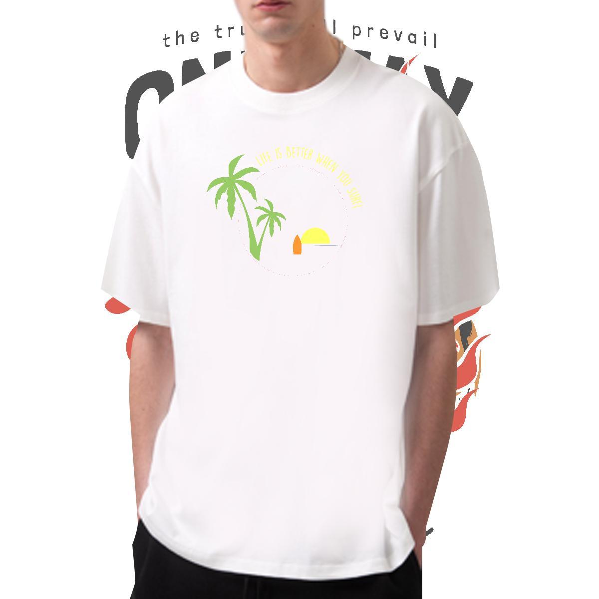 Cool sea 230g 100% Cotton Men Tees Spring Summer Round Neck Short Sleeve Man T Shirts Fashion Skull Tops Tees