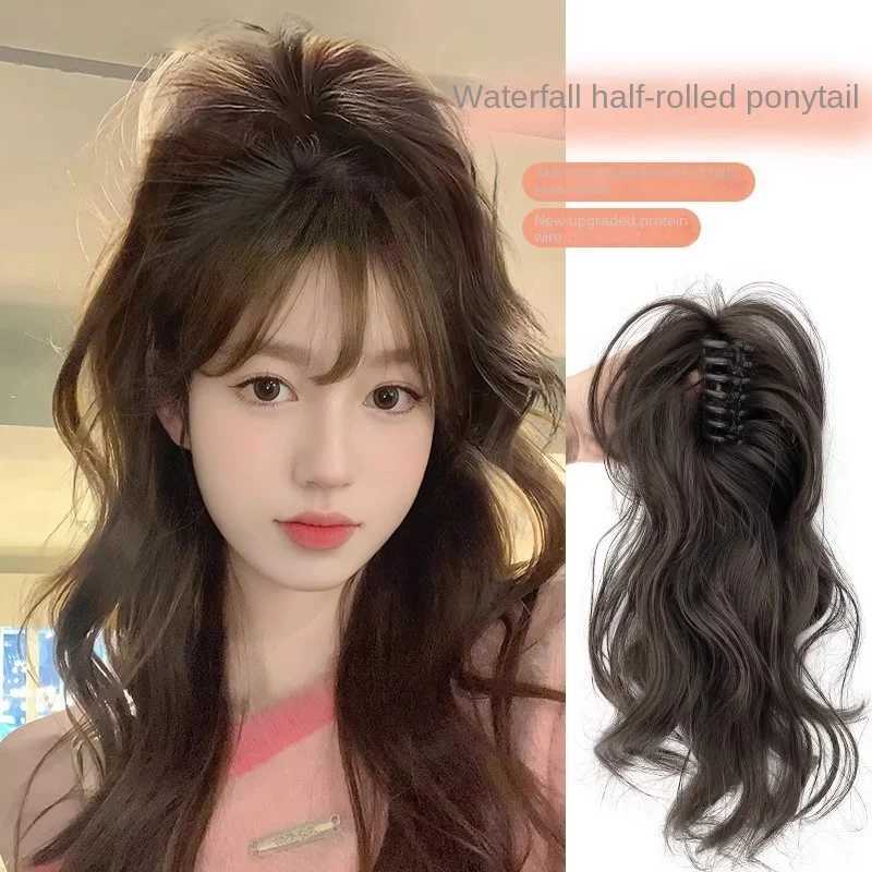 Female wig long hair lamp no shedding feeling grab bucket clip high ponytail simulating natural long curly ponytail W240817