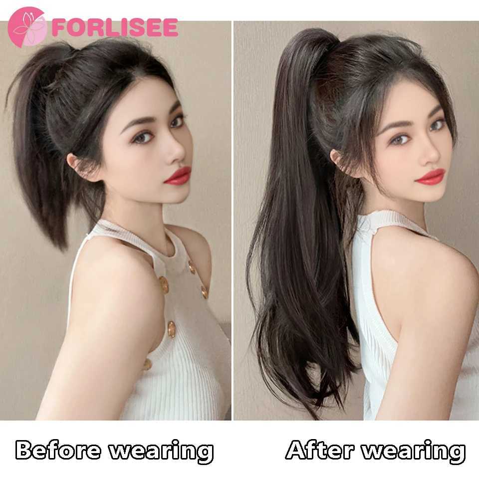 Forlisee synthetic wig ponytail womens grab clip high ponytail natural slight curl long curly hair shoulder strap ponytail wig W240817