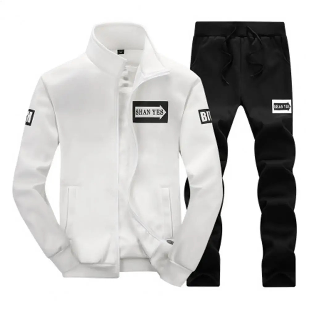 Autumn Men Set Quality Fleece Sweatshirt Pants Sporting Sweat Suits Mens Survetement Sportswear Male Tracksuit 240819