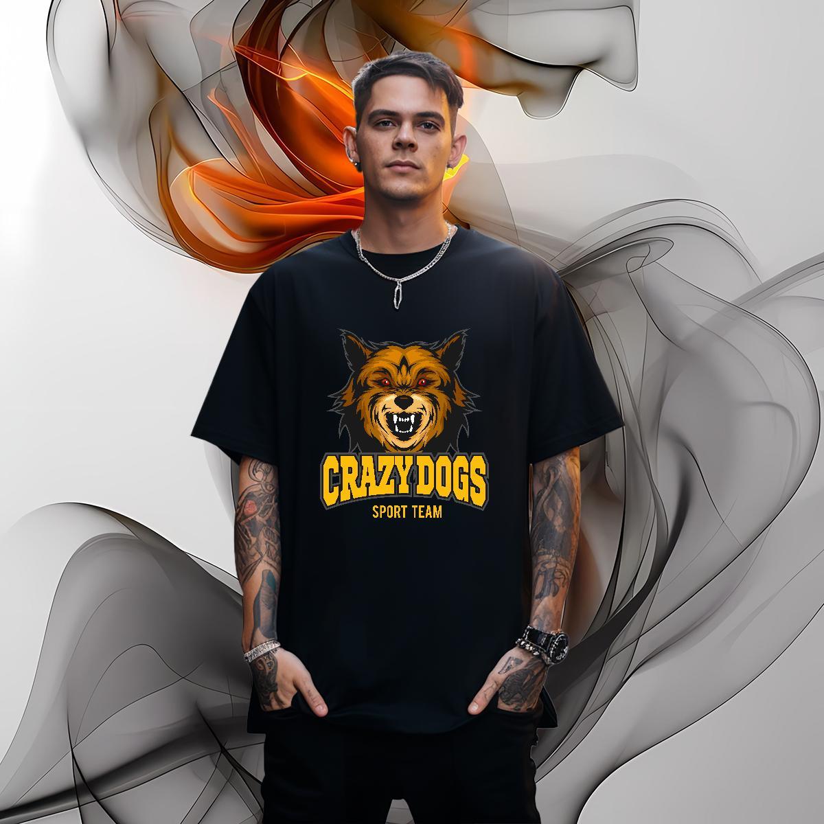 Comfortable Man T Shirts crazy dog Breathable Home Outdoor Black Oversized 100% Cotton 230g Men Tops Tees New Arrival Tees Shirts