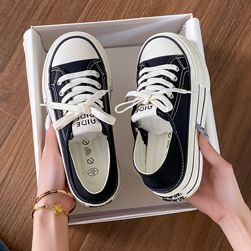 Ddmysports Cream Two On Thick Soled Canvas For Women Thin Style Summer New Collection Chic Niche Design Half Drag One Foot White Shoes OUTDOOR
