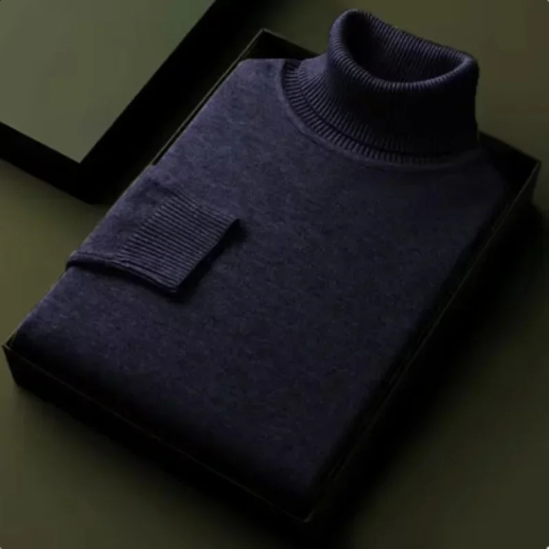 mens highquality knitted high neck sweater autumn and winter long sleeved breathable plus size solid color 240819