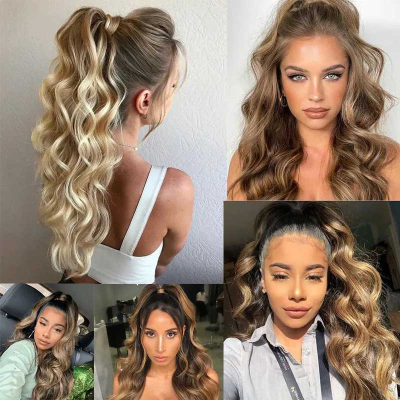 Synthetic shaver ponytail long curly hair big wavy hair high ponytail naturally fluffy W240817
