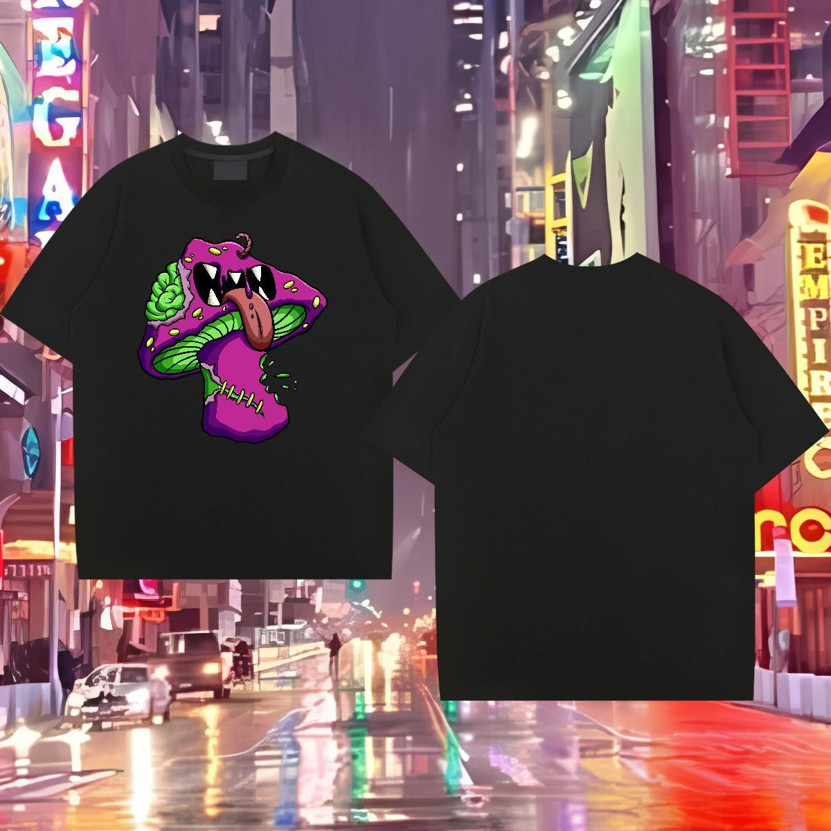 2024 DIY Men Tshirts mushroom High Street Hip Hop 100% Cotton 230g Wear Pure Cotton Cool T-Shirts Floral Print
