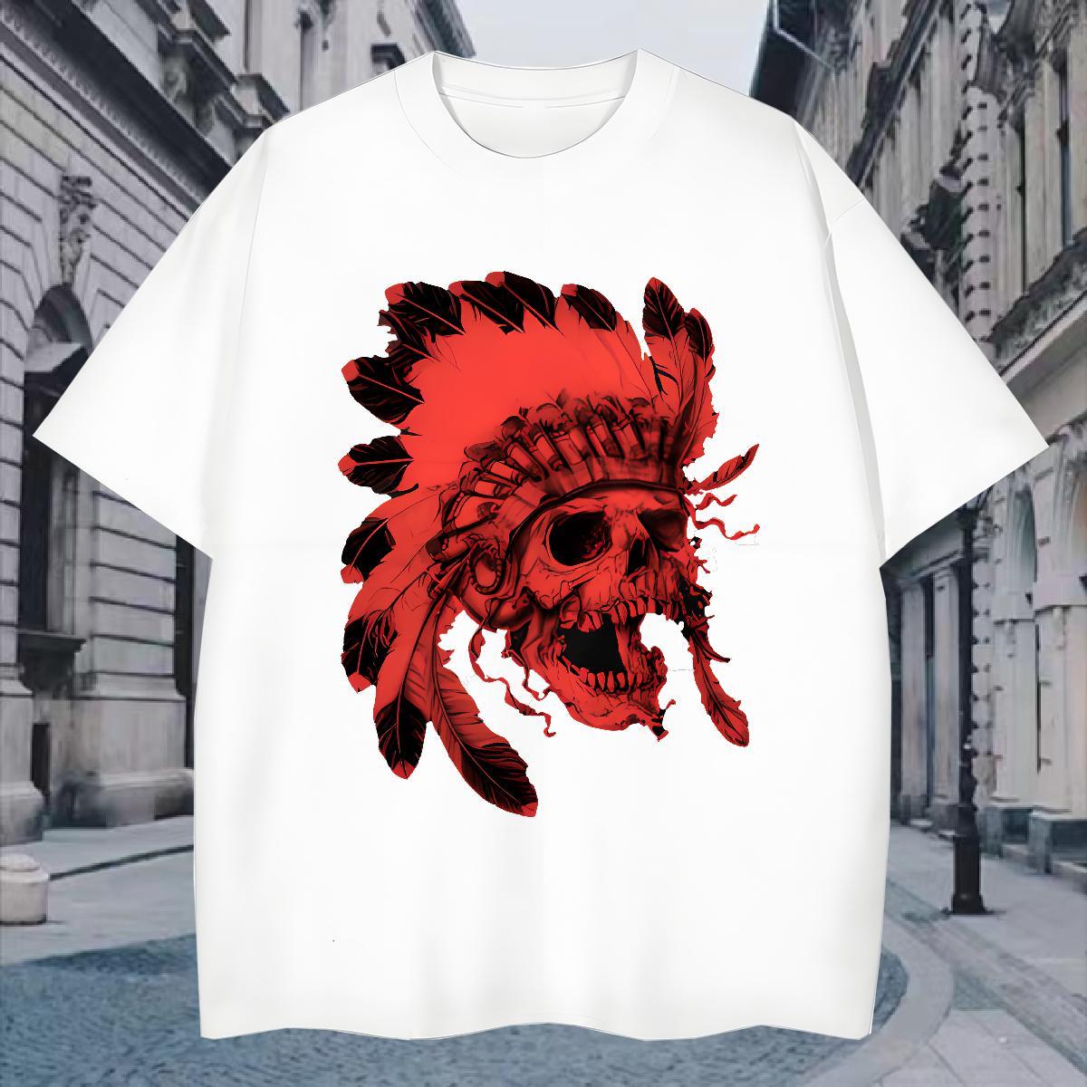 T Shirts Men 100% Cotton 230g scary Beach Breathable Crew Neck Cartoon Printing L-4XL Men Clothes T-Shirt Casual New High Quality Wear