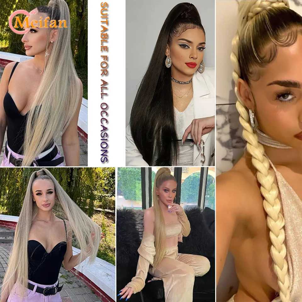 MEIFAN long straight ponytail wig synthetic hair extension 18-32 inches elastic band ponytail natural fake female hair W240817
