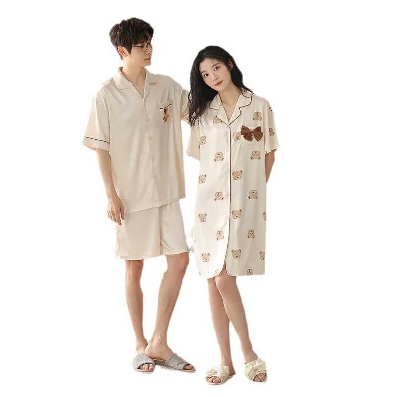 Korean sleepwear silk satin sleepwear couple set short sleepwear set womens sleepwear mens casual wear shortsW240719