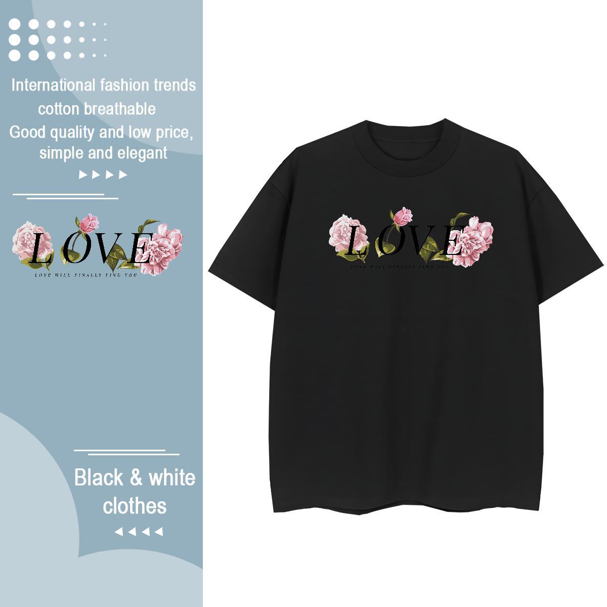 Fashion Casual Couples T Shirts flower Casual Beach 230g 100% Cotton Polos Breathable TOP Quality Mens T Shirts Anime Print