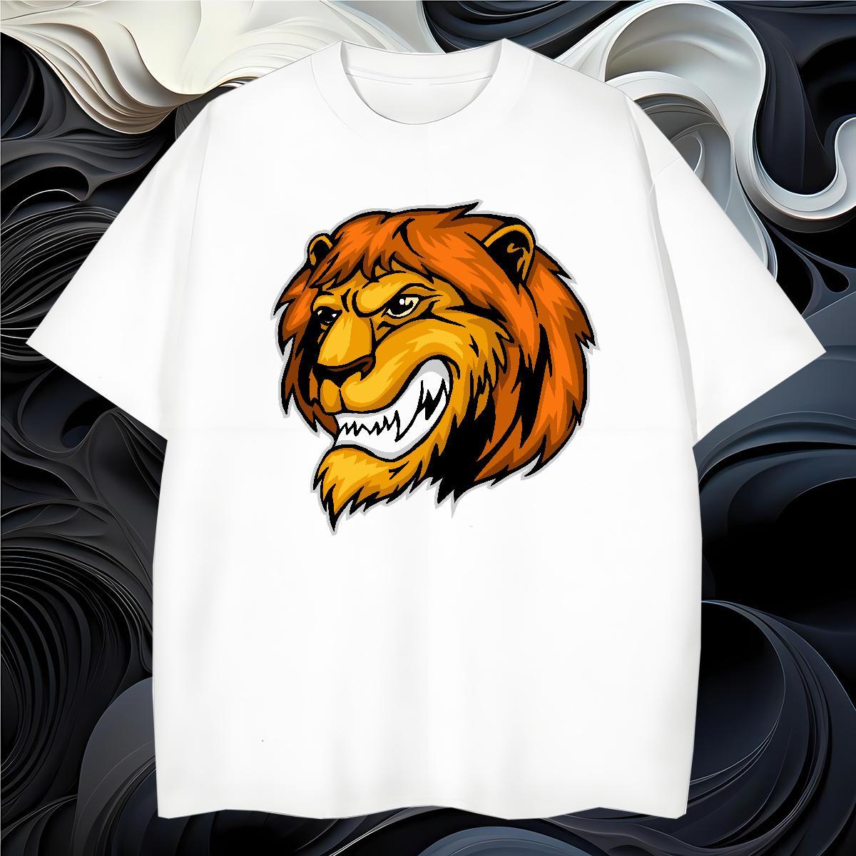 Fashion New Mens Tshirts lion Sport 100% Cotton 230g Tops Shirt Breathable Soft Comfortable Men T Shirts Cartoon Printing L-4XL