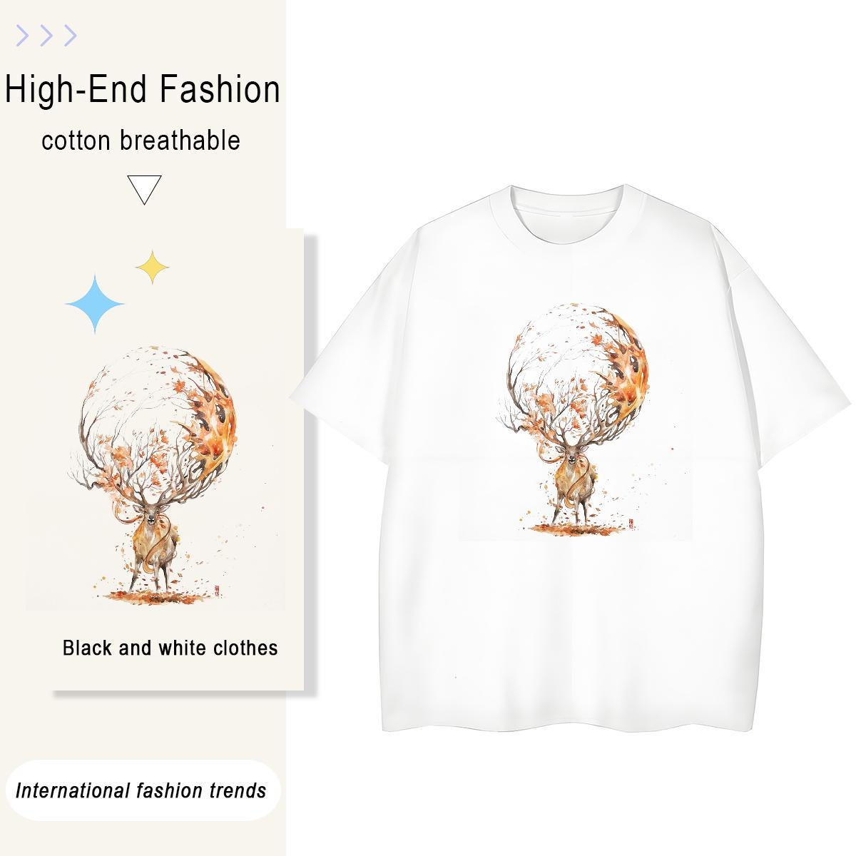 New Tshirt for Man Woman Spring Summer Crew Neck Breathable Clothes Nice 230g Pure Cotton Deer Anime Womens T Shirts