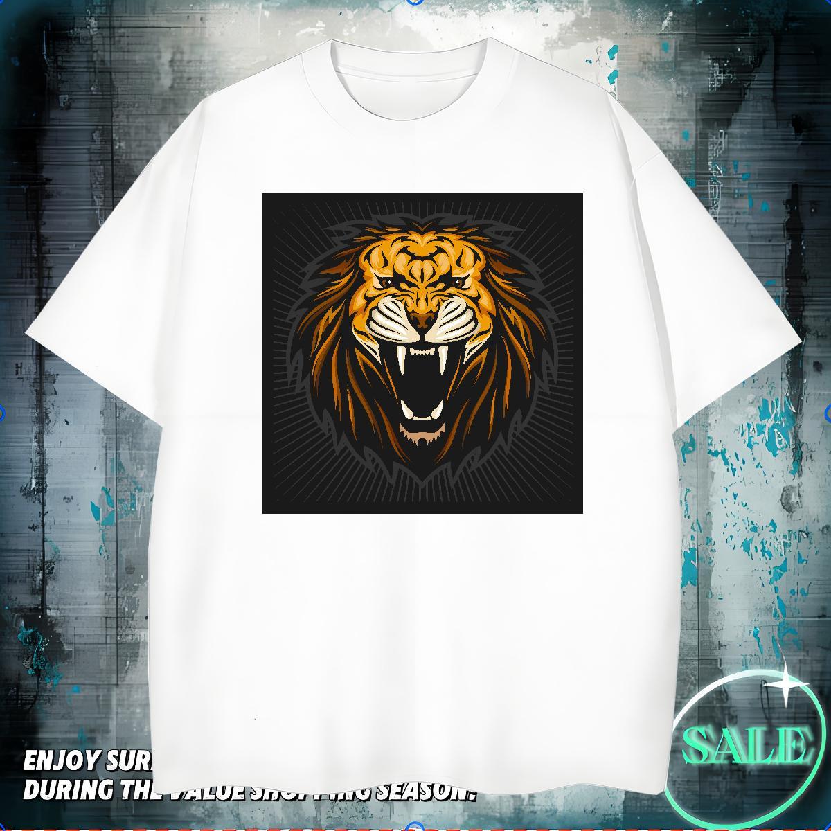 Fashion New Tshirt for Man Woman lion High Street Hip Hop 230g Pure Cotton Clothes Breathable Short Sleeve Unisex T shirt Oversized