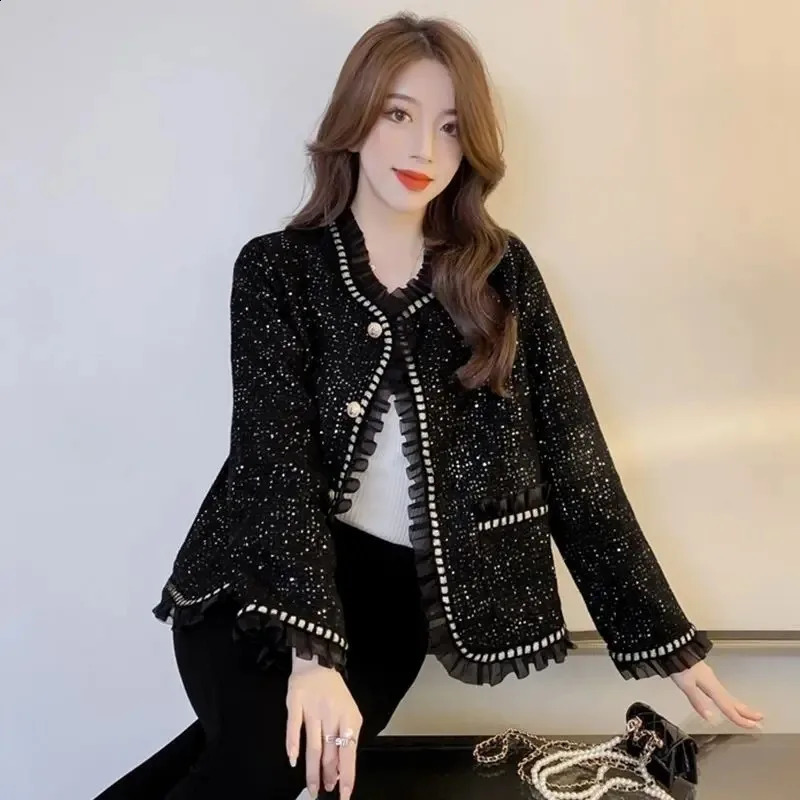 Tweed Basic Classic Coat Female Spring Autumn Vintage Short Outwear Top Office Ladies Suit Jacket 240819