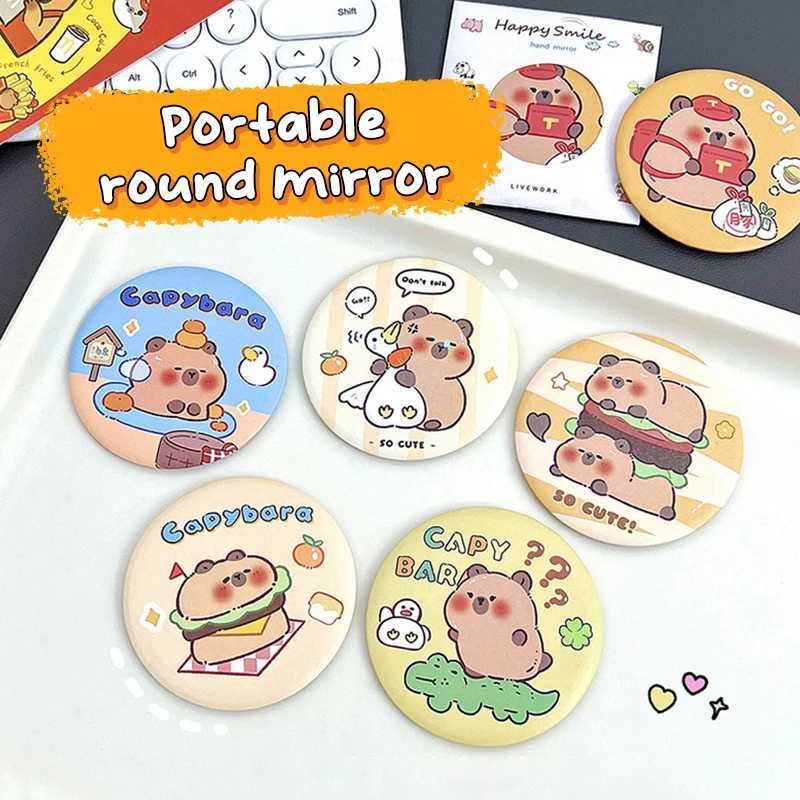 Portable Cute Round Small Mirror Cartoon Capybara Makeup Mirror Simple Pocket Compact Single-sided Makeup Mirror Small Gifts Y240819