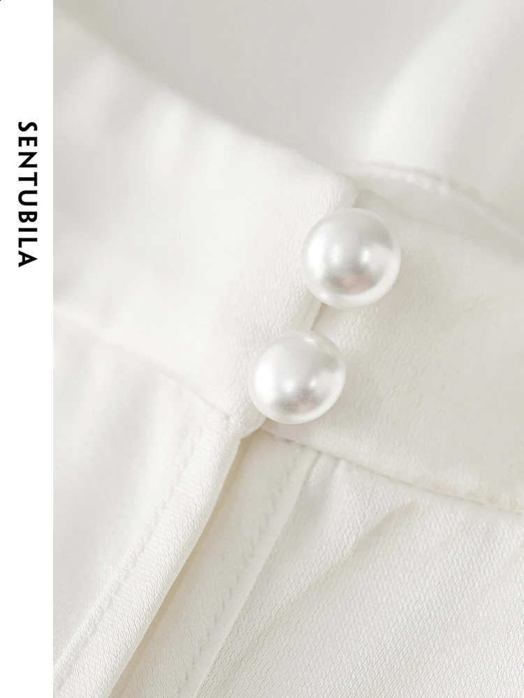 SENTUBILA Elegant Stand up Chiffon Shirt and Summer Loose Simple Short Sleeve Top Womens Zipper 142V53541 240814