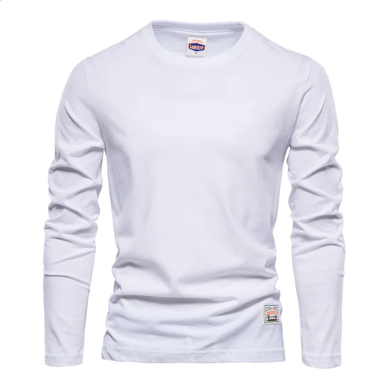 FGKKS Cotton Long Sleeve T shirt For Men Solid Spring Casual Mens T-shirts High Quality Male Tops Classic Mens T-shirt 240820