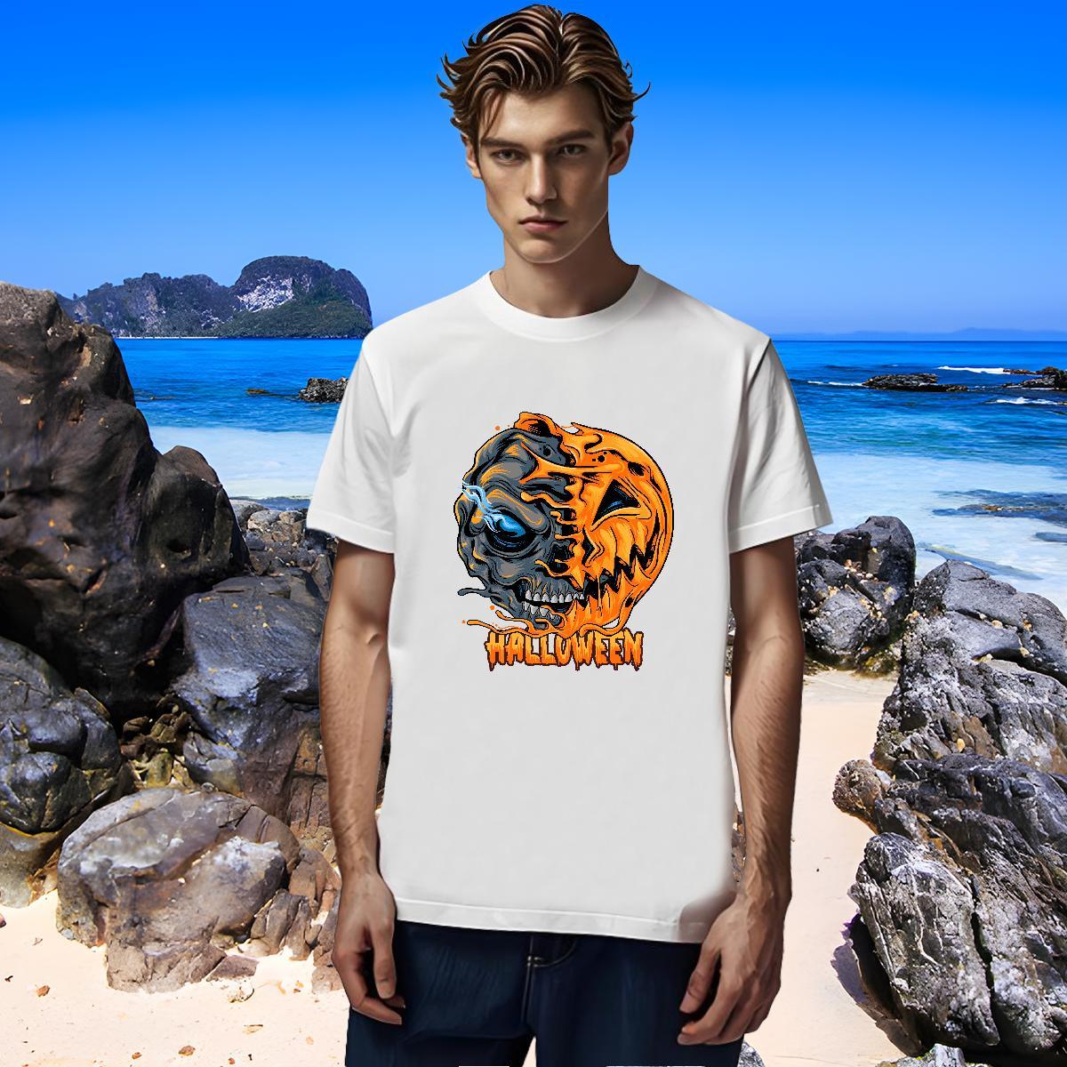 High Quality Mens T Shirts pumpkin Crew Neck Hip Hop Custom Printing 100% Cotton 230g Men Tops Tees Free Shipping Tshirts