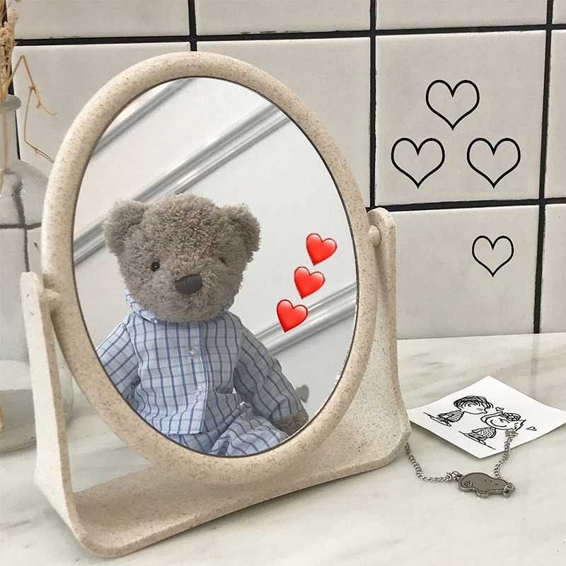 Little Bear Makeup Mirror Ladies Makeup Desktop Cute Rotating Fashion Mirror Oval Rectangle Shape Women Cosmetic Mirror Y240819