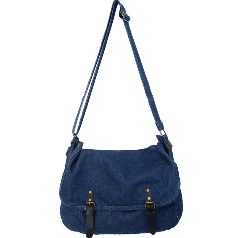 Denim Unisex Jean Campus Big Capacit Foldable Cover Crossbody Messenger Bag Handbags Letter Shoulder Shopper Laptop Female Purse 240819