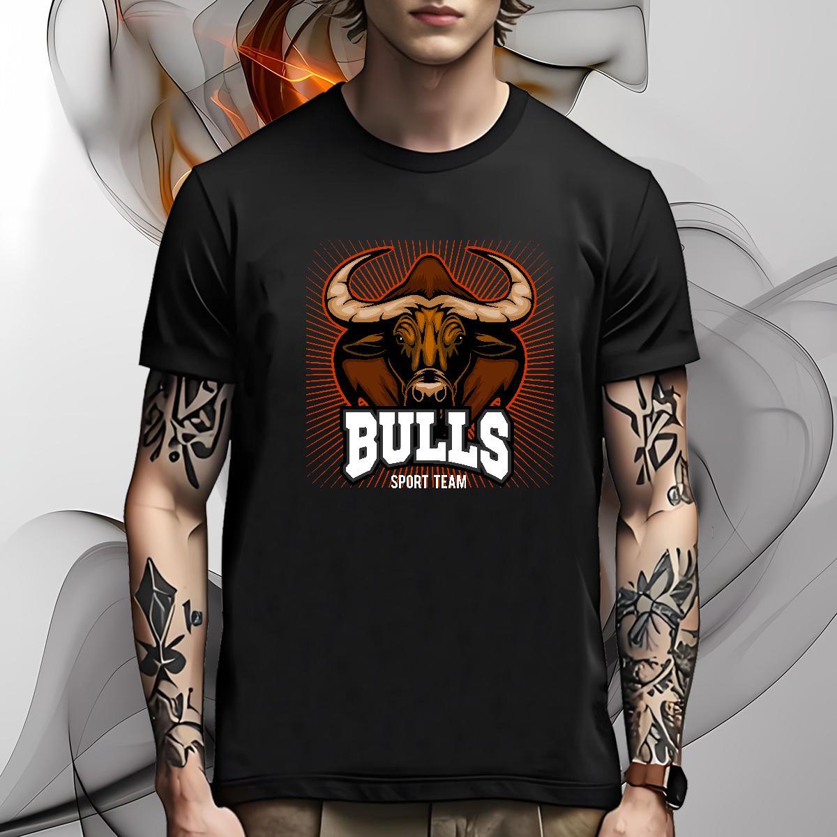 Loose Fit T Shirt For Man bull Crew Neck Street DIY Anime 230g Pure Cotton Men Clothes T-Shirt Fashion Design Tee Shirt