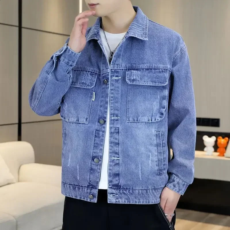 Mens Jean Coats washed wide shoulder mens denim jacket autumn blue ner highquality plus size retro 240809