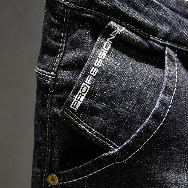 KSTUN Ripped Jeans Men Dark Blue Stretch Slim Fit Distressed Streetwear Denim Pants Casual Retro Biker Jeans Man Trousers Hiphop 240819