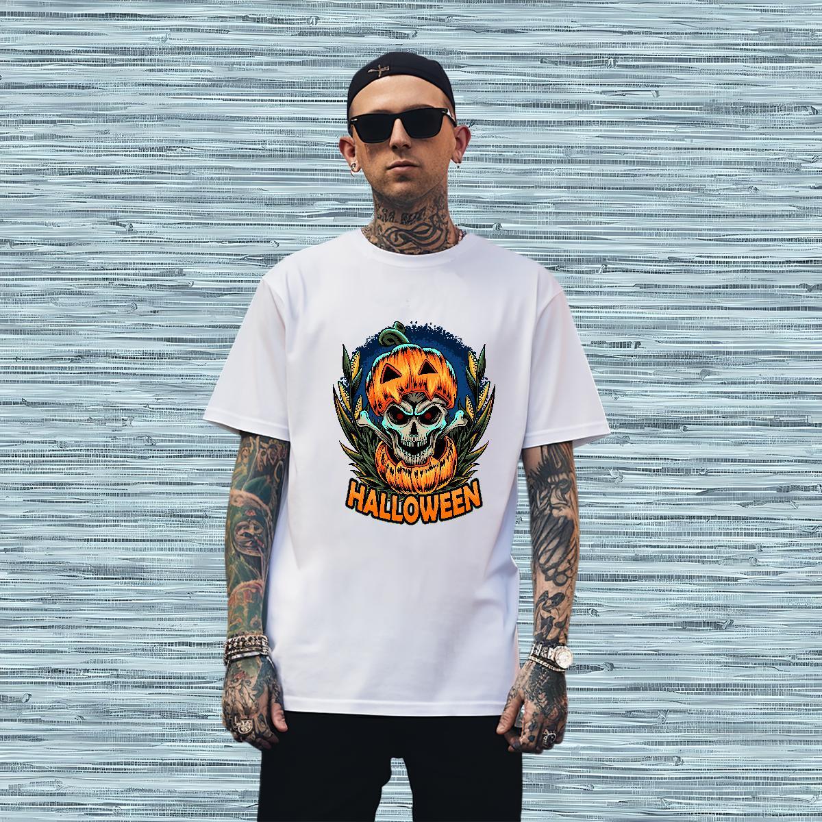 Comfortable T shirt halloween Breathable Hip Hop Street Asian Size 230g Pure Cotton Men Clothes T-Shirt 2024 DIY Tops Shirt
