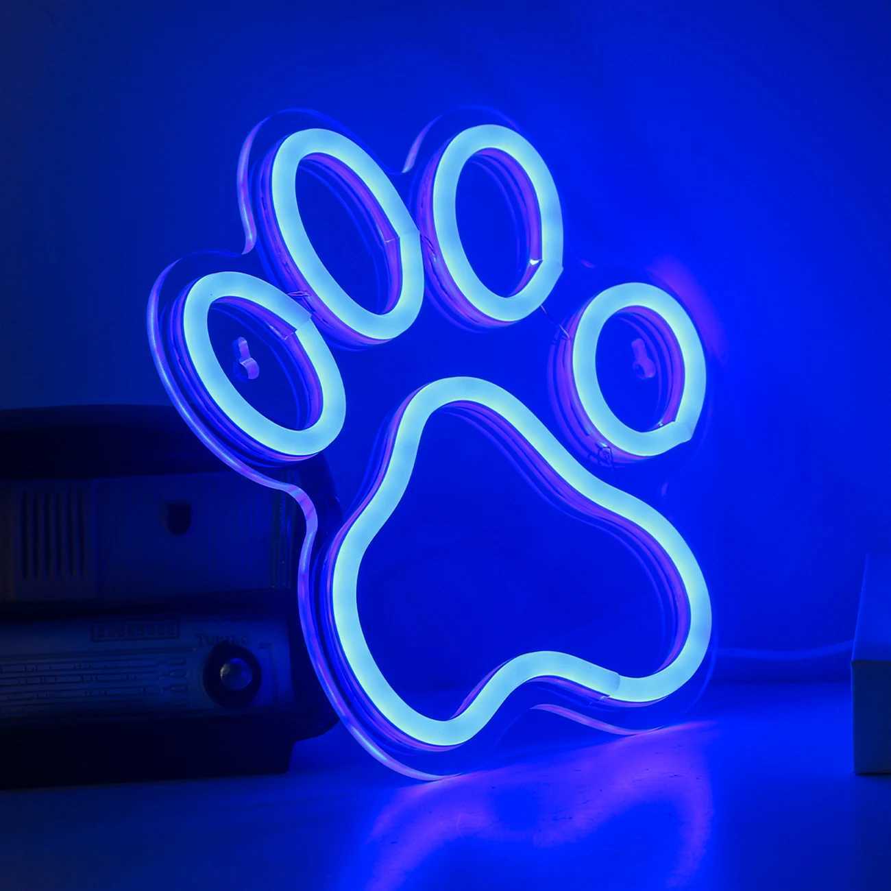 Chi-buy LED Neon Paw USB Powered Blue Neon Signs Night Light 3D Wall Art Game Room Bedroom Living Room Decor Lamp Signs Y240817