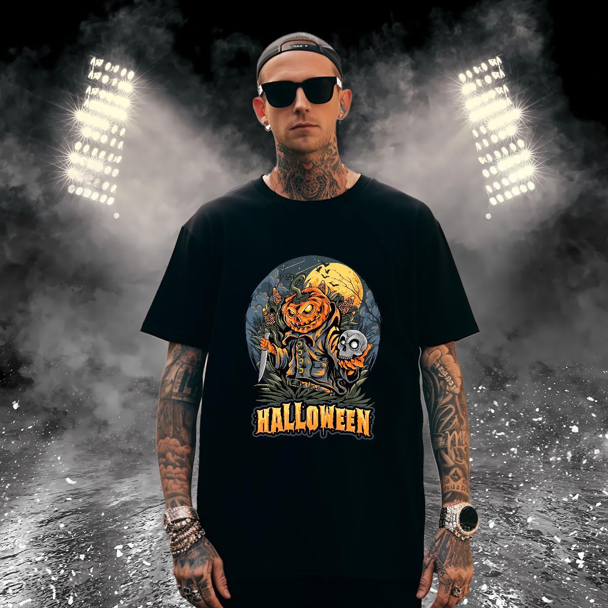 Loose T-Shirts for Men pumpkin Crew Neck Street wear Hip Hop Custom Cartoon 230g Cotton Men Clothes T-Shirt Stylist Wear