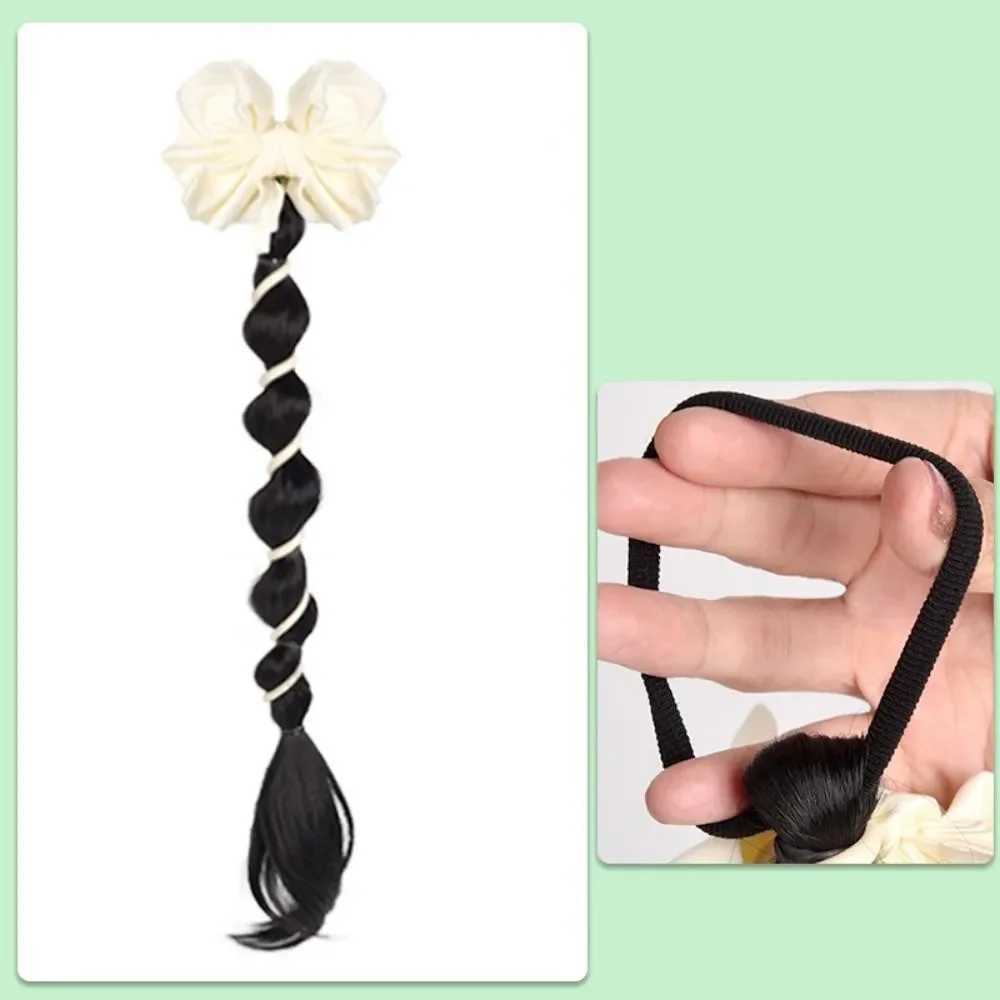 Womens synthetic wig clip fashionable bow tie phone line fake ponytail wig womens twisted braided bubble tied hair extension W240817