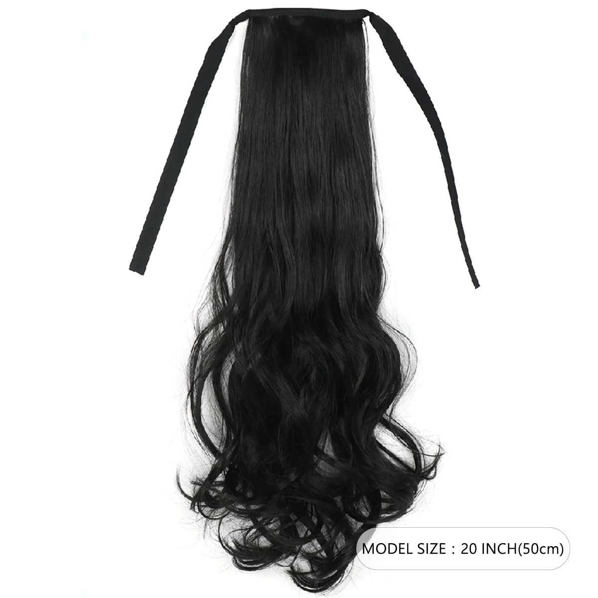 Ponytail hair extension accessory black 20 inch long natural wave heat-resistant fiber synthetic ponytail wig W240817