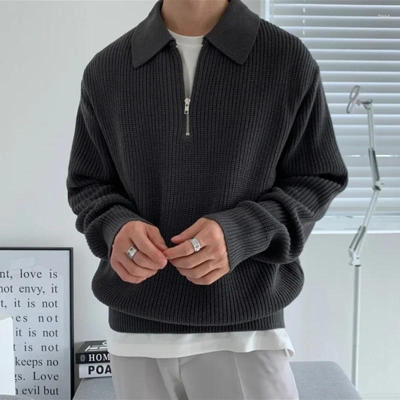 Men's Sweaters Half-zip Sweater Casual Loose-fit Japanese Vintage Style Knitted Top For Autumn/winter Idle Lapel Design