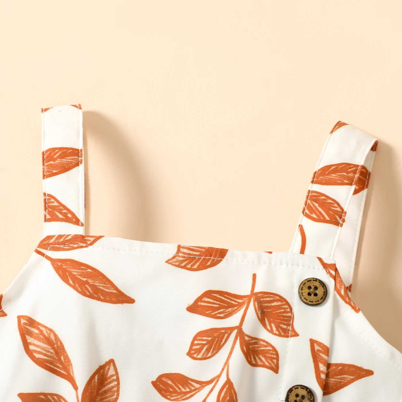 Preschool Girl Leaf Printing Button Design with Pants W240806