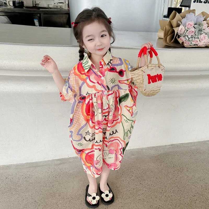 Cotton summer childrens jumpsuit for young children suitable for girls floral patterned childrens clothing W240806