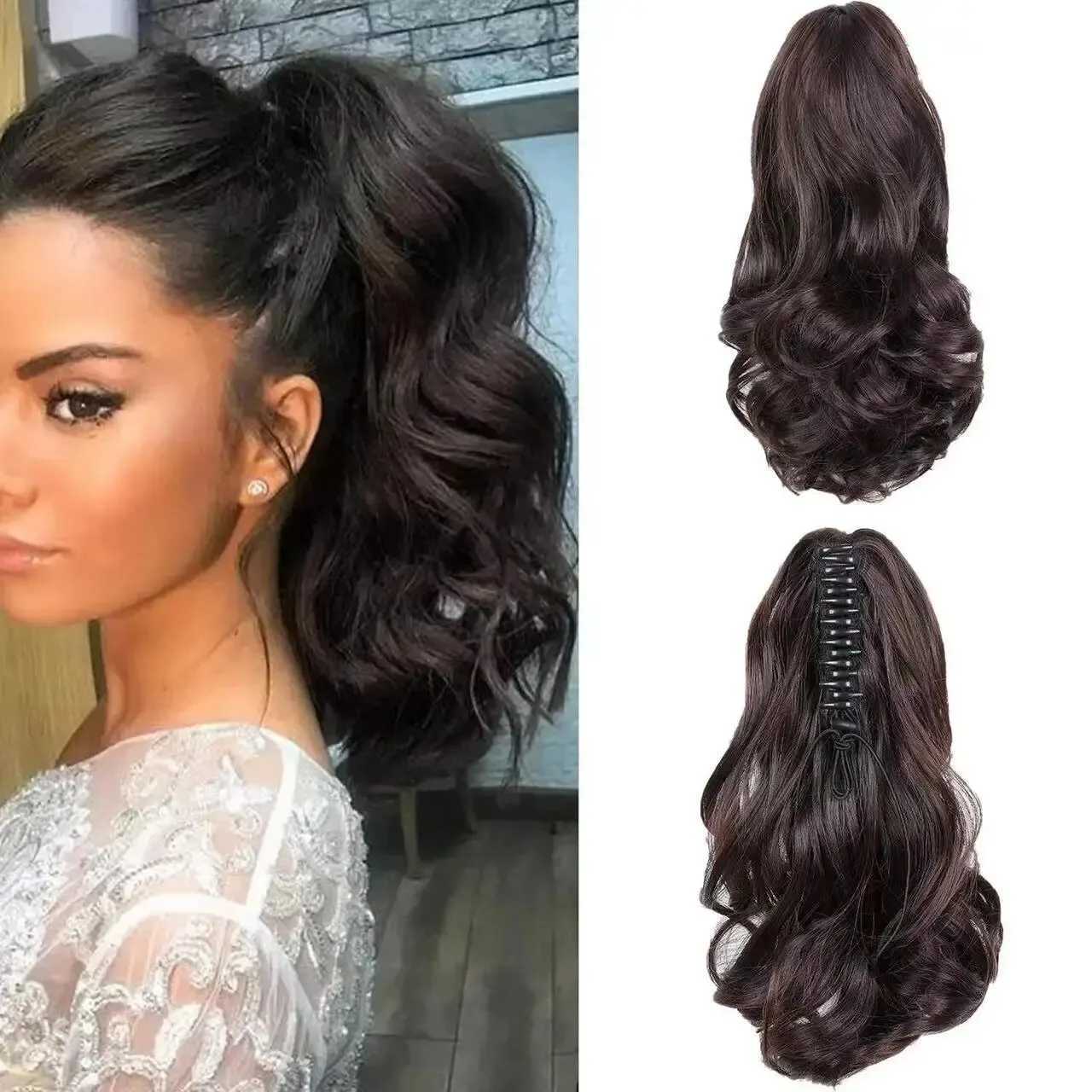 A ten inch large wave clip with a curled ponytail. Synthetic high-temperature silk wig with ponytail W240817