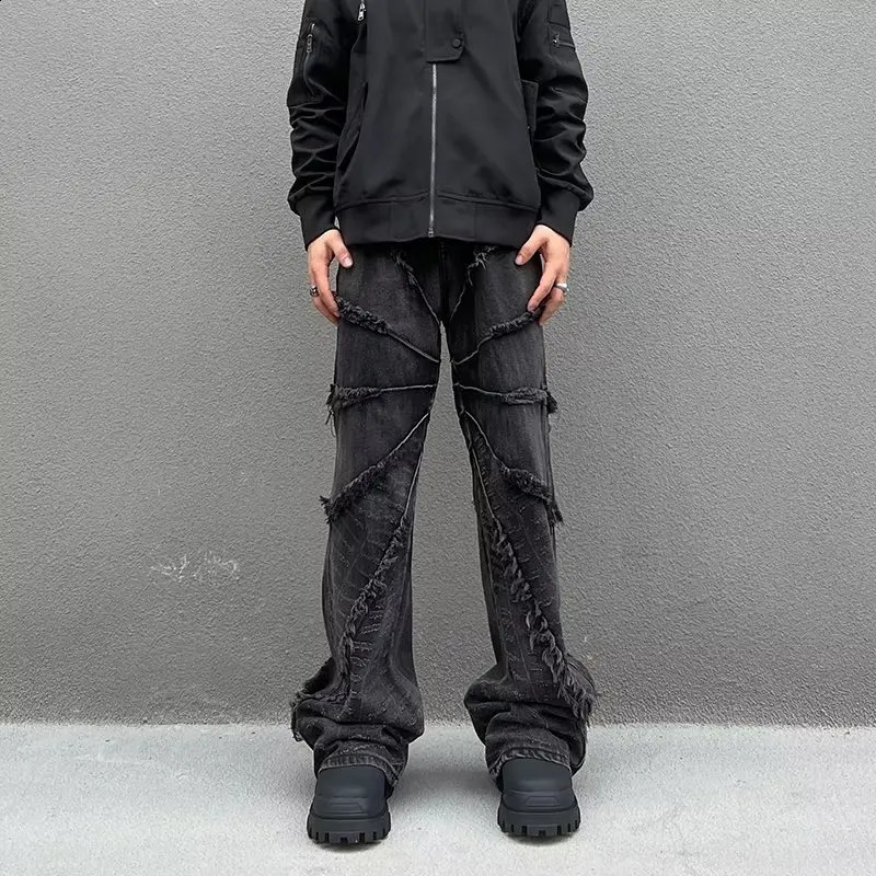 Cyber Y2K Fashion Washed Black Baggy Stacked Jeans Pants For Men Clothing Straight Hip Hop Long Trousers Pantalones Hombre 240819