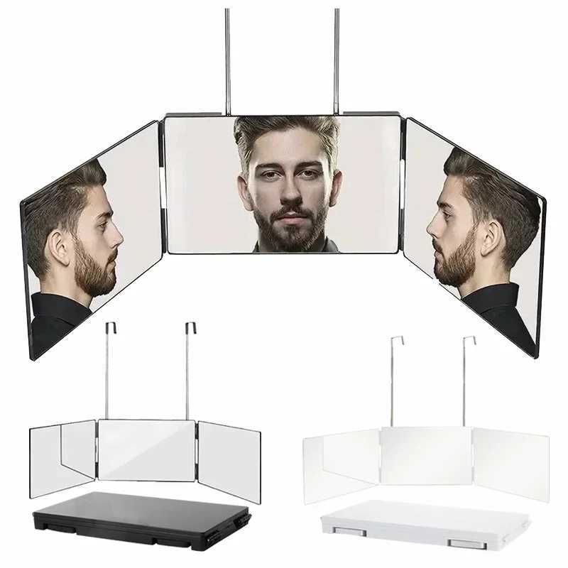 2PCS Triple Mirror Adjustable Hanging Telescopic Vanity Mirror for Shaving Combing Hair and Make-up with Height-adjustable Stand Y240819