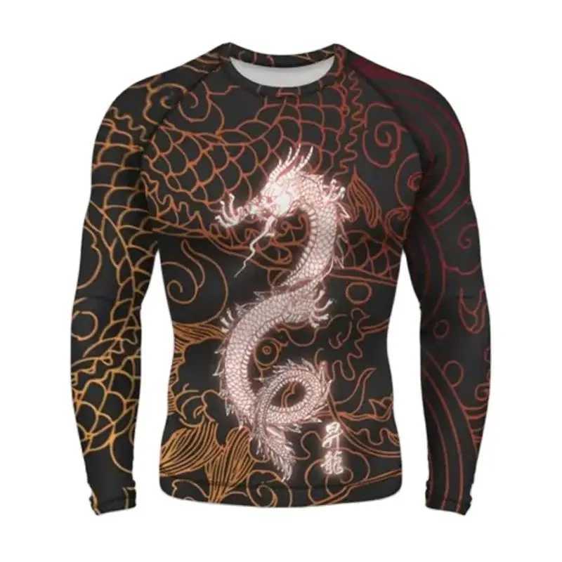 Men Long Sleeved Chinese Dragon Round Neck Cartoon 3D Harajuku Printed Fashionable And Personalized Oversized Loose T-shirt TopXJ240819