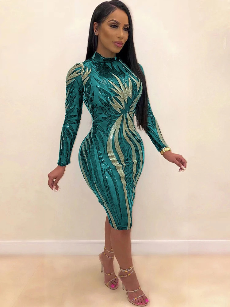 Sexy Perspective Sequin Printed Tight Fitting Dress For Womens Summer Nightclub Birthday Party Club Long Sleeved Hip Wrap Skirt 240819