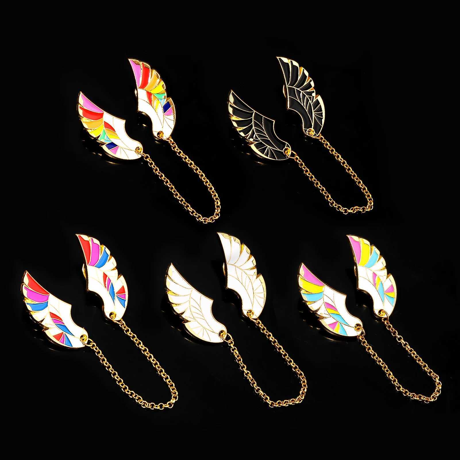 Creative wings enamel pin butterfly wings tassel chain LGBT collar feather lapel set jacket brooch womens accessories W240815