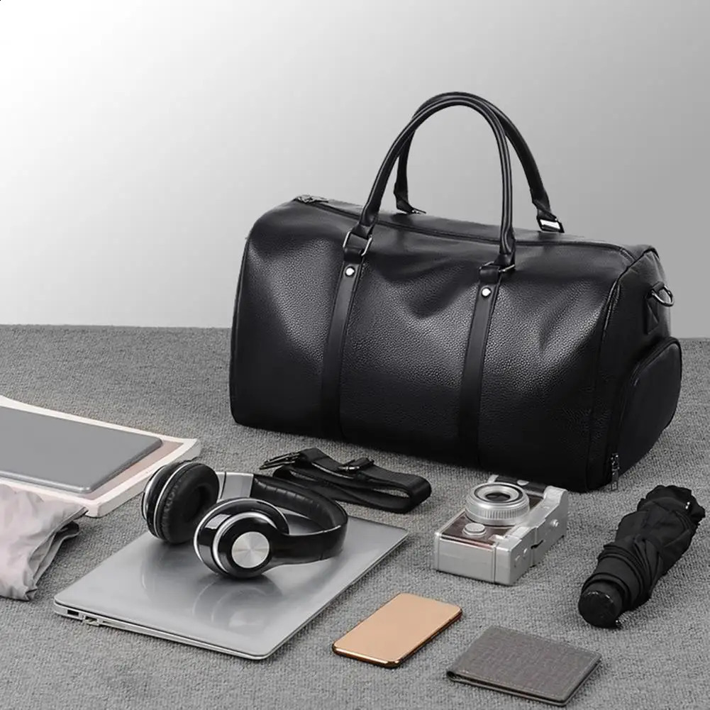 Women Men Shoulder Bag Faux Leather Large Capacity Cross-body Bag Handbag With Dry Wet Separation Business Trip Tavel Luggage 240819