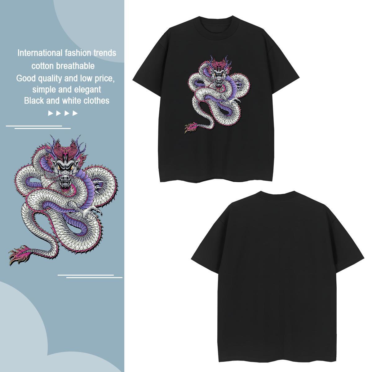 T Shirt For Man 230g 100% Cotton dragon Casual Beach O-Neck Short Sleeve Custom Anime Tshirt for Man Woman 2024 Designer Loose Fit Wear